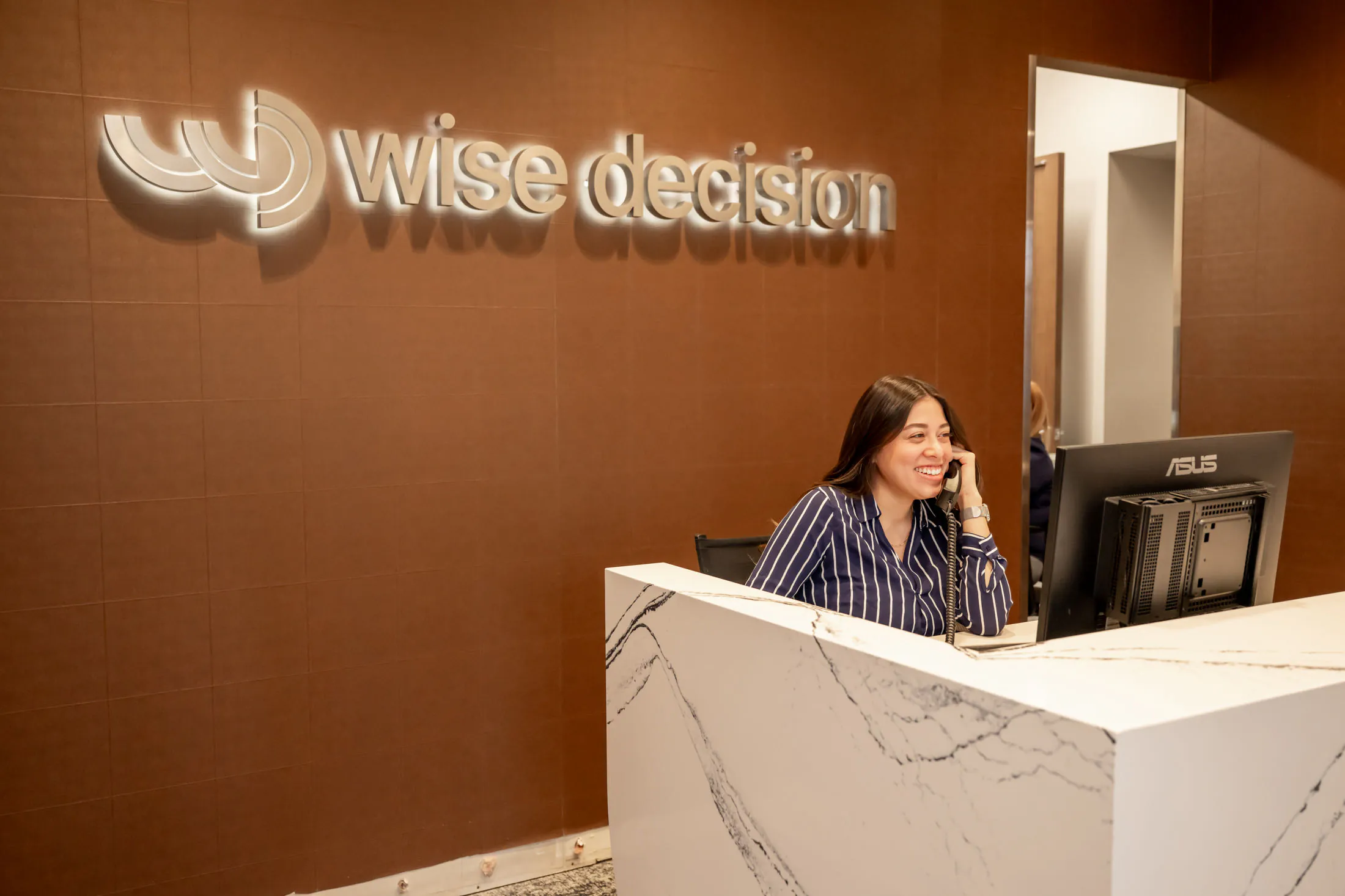 Friendly dental front desk clinic environment